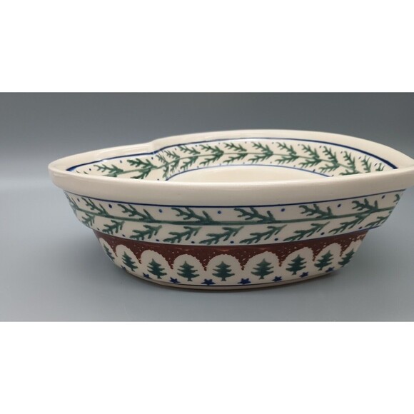Boleslawiec Polish Pottery Heart Shaped Casserole Christmas Pine Branch Tree - Picture 2 of 10